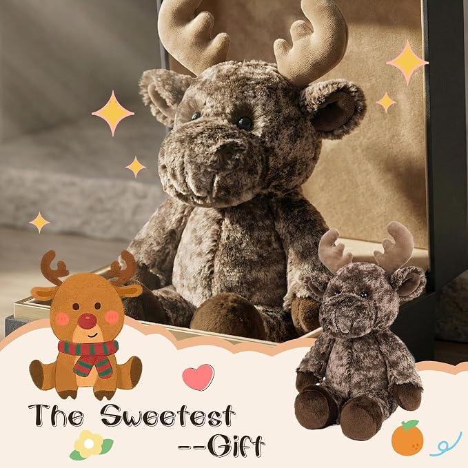Stuffed Animal Plush Toy Soft Plushie Cuddly Reindeer Cute Plush Toy for Kids Toddlers Boys Girls Birthday Christmas Nursery Decor Party Favors