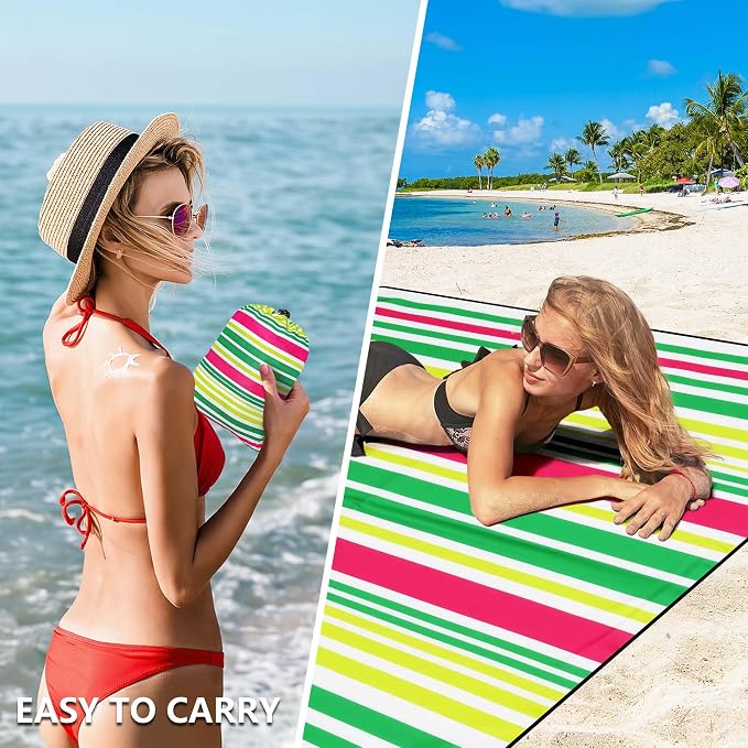WIWIGO Beach Blanket Waterproof Sandproof Beach Mat 79" X 83"/10'x9'for 2-8 Adults Quick Drying Outdoor Picnic Mat Beach Accessories for Travel, Camping, Hiking