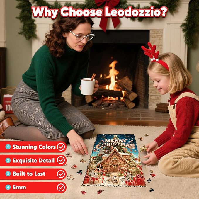 Leodozzio Christmas Tree Snowhouse Wooden Puzzles for Adults 500 Pieces, 5MM Unique Winter Shape Jigsaw Puzzle for Grandkids, Holiday Decoration Gifts, Family Game,10x18.3 in