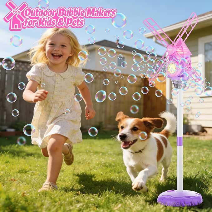 Belemar Windmill Bubble Machine for Kids, Summer Pool Party Bubble Blower with Lights & Music, 51" Adjustable Height, 130ml Tank, Bubble Solution Included, Outdoor Toy for Parties & Birthdays