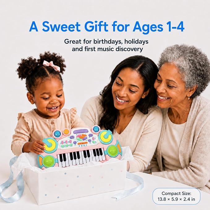 Toddler Piano Keyboard Toy for 1 2 3 4 Year Old Boys Girls, 24-Key Kids Piano Keyboard with Record & Playback, Tones, Rhythms & Drum Sounds, Baby Musical Toy Birthday