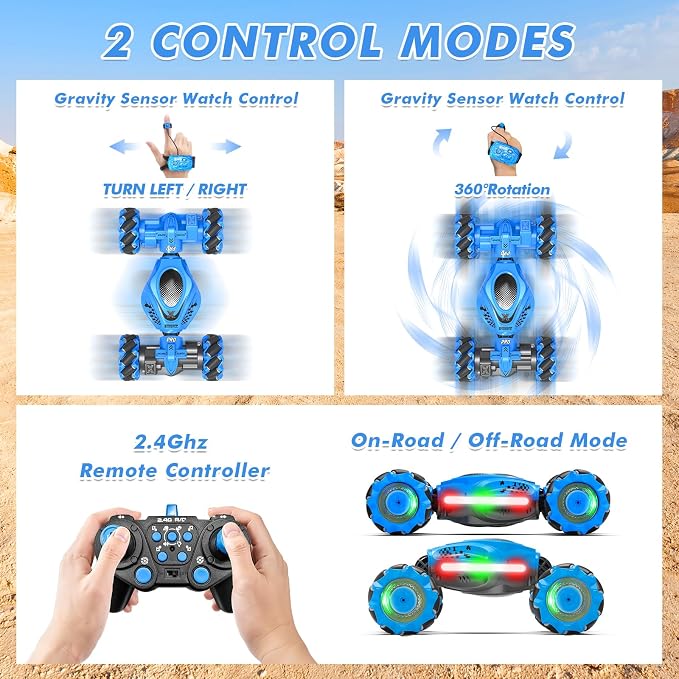 Fosgoit RC Car Gesture Sensing Stunt Car, Toys for Boys Girls 6-12, Best Gifts for Kids Boys 6 7 8 9 10 11 12 Years Old, 2.4GHz 4WD RC Toy Off-Road 360° Rotate All-Round Drift with Lights Music