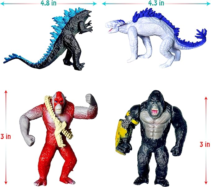 TwCare Set of 6 Monster x Kong: The New Empire, Dinosaur Dragon Toys Action Figures, Evolved Basic Exquisite Battle Roar B.E.A.S.T. Glove Shimo Frost Bite Mecha King Ghidorah Cake Toppers Pack