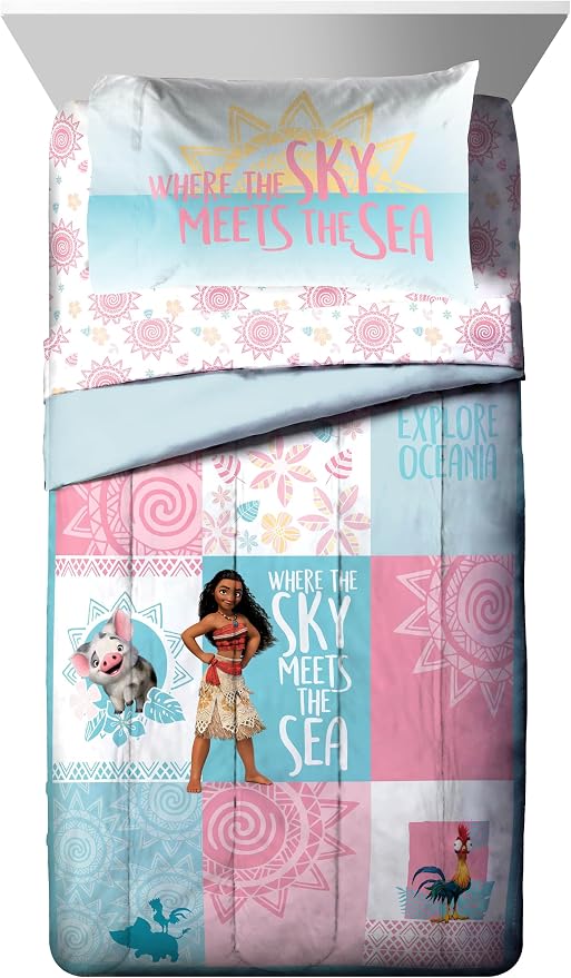 Jay Franco Disney Moana Twin Comforter Set - 5 Piece Girls Bed in a Bag Includes Sheet Set & Pillow Covers Features Pua and HEI HEI - Super Soft Fade Resistant Microfiber Kids Bedding