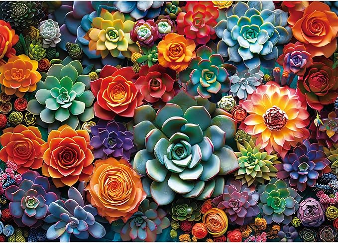 1000 Piece Puzzle for Adults - Colourful Flowers & Succulent Plants Puzzle for Adults Children - Recycled Paper Jigsaw Puzzle 1000 Pieces - Fun and Challenging Family Game Great Gift Idea, 28 * 20 in
