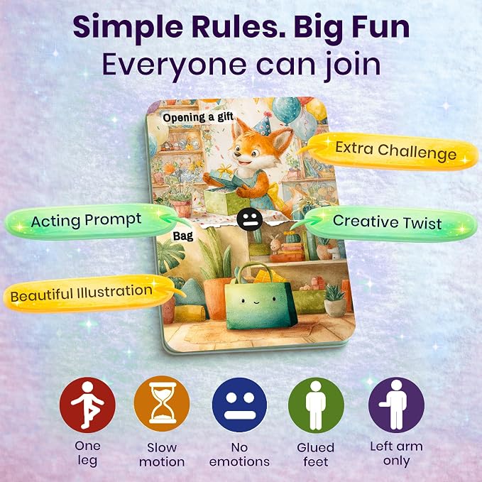 QUOKKA Charades Games for Kids Ages 4–8 – Charades for Kids 8-12 and Family — 200 Act and Guess Active Tasks with Extra Twists — Fun Party Card Game for Children at Home, Classroom or Camping