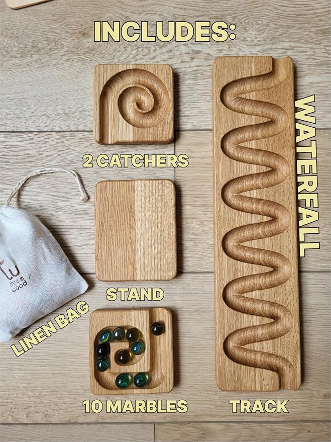 Marble Run Race Track Wooden Maze Board Ball Run Marble Course Gift for Kids Winding Track Roller (Waterfall)