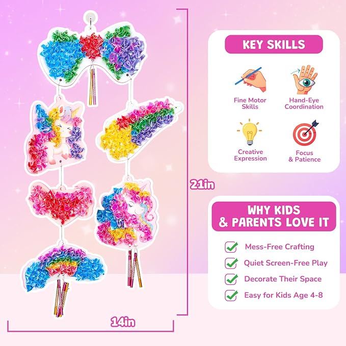 Poke-in Wind Chime Craft Kit for Kids, 3D Magical Fantasy DIY Set with Audible Wind Chime Pieces, 6 EVA Magical Figures, Mess-Free Creative Activity, Arts and Crafts & Birthday Gift for kids Age 3+