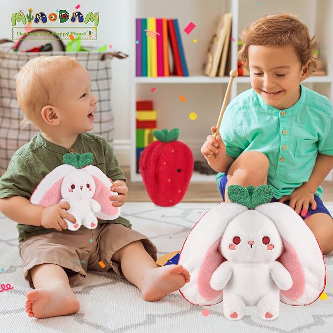 MIAODAM Strawberry Bunny Plush Toy-Soft Huggable Stuffed Animal for Kids & Collectors, Birthday Present & Nursery Decor 13.7inch