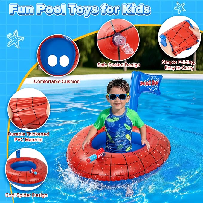 Kids Pool Float with Water Gun, Inflatable Ride-on Kids Pool Floats Toys for Boys & Girls Ages 3 4 5 6 7 8, Toddlers Pool Toys for Swimming Pool, Beach, Summer Outdoor Games