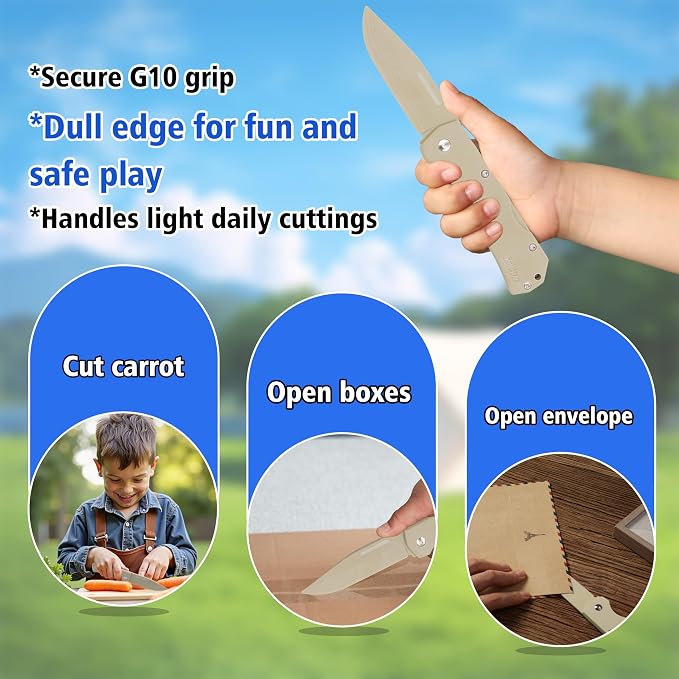 JIN G10 Toy Knife, Alpha Pocket Knife for Kids, DIY Kit, Dull Blade, Fake Knives, Safe for Child, Folding EDC, G10 Blade Handle, Camping Tool