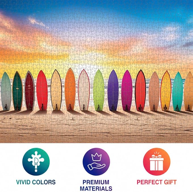 Cross & Glory - Sunrise Surf - 1000 Piece Jigsaw Puzzle for Adults | Vibrant Beach Scene Artwork | Unique Gift Idea