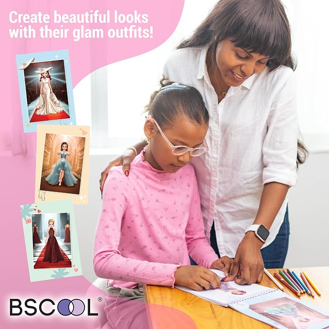 BSCOOL Fashion Runway & Sticker Dress Up Activity Book 2-Pack for Girls Ages 5+ – 200+ Stickers – Paper Doll Fashion Design Books – Creative Birthday Gift for Kids