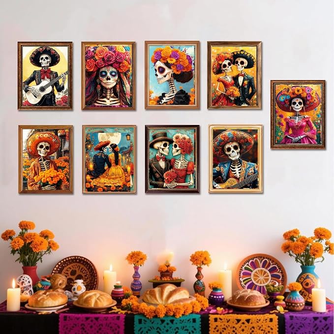 Paint by Numbers for Adults and Kids Beginner, 9 Piece Skull Painting by Number Kits On Canvas, Number Artist Paint by Number Kit DIY Halloween Oil Painting Acrylic Paints, Home Wall Decor Gift12X16in