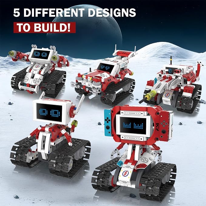 5-in-1 STEM Robot Building Kit with Remote Control & APP, Science Robot Educational Toys for Kids Age 8-16, Birthday Gifts for Boys Girls with 358 Piece