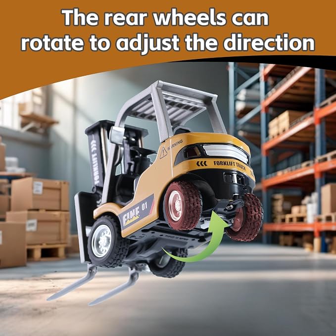 GRANTLEY Remote Control RC Forklift Cranes,1/64 Mini Rechargeable Forklift Truck,2 in 1 Transform Lift Fork & Hook, w/Boxes/Sound and Light, Forklift Toy RC Construction Vehicles Toy Gift for Kids