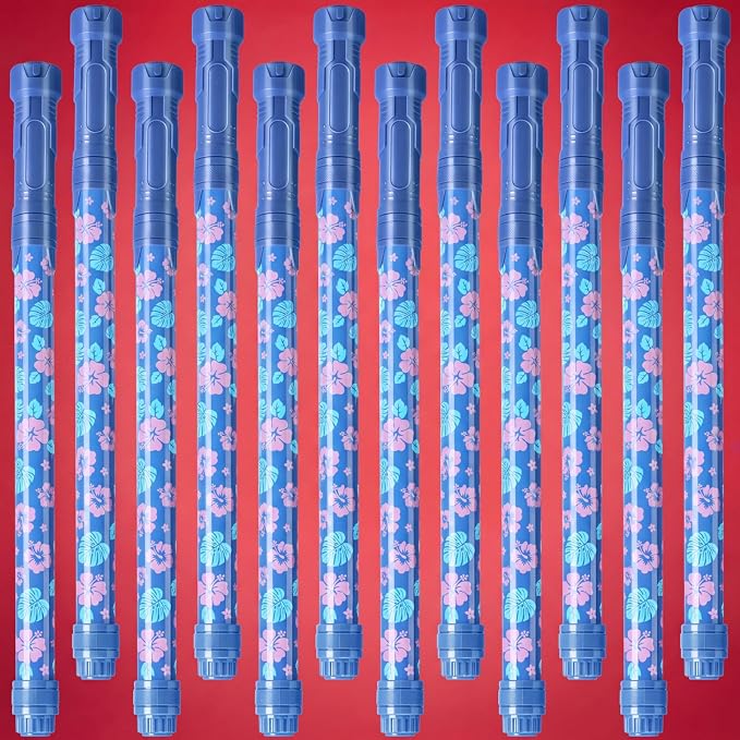 Halloscume 12 Pack Hawaii Water Blaster 15.75 in Pink Blue Cartoon Hawaiian Water Shooter Blasters Gun Luau Aloha Party Favors for Kids Summer Outdoor Swimming Pool Backyard Beach Summer Games