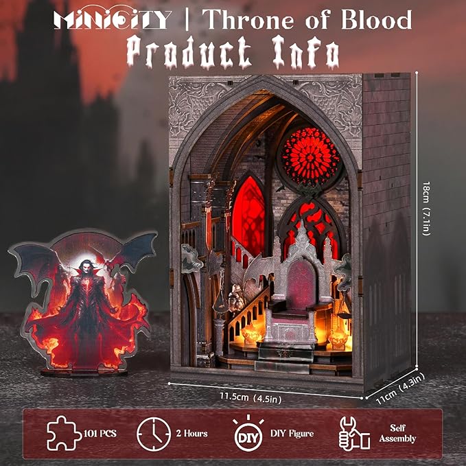 MiniCity DIY Book Nook Kit, Tiny House with LED, DIY Dollhouse Miniature Kit for Adults Teen, Mini House Building kit, 3D Wooden Craft Mini Model Kit (Throne of Blood)