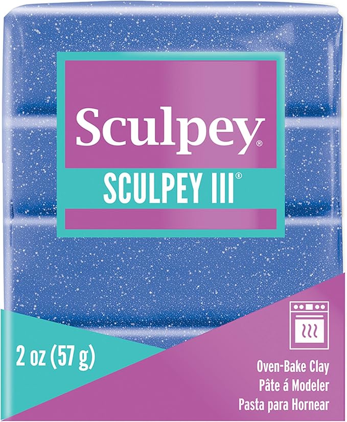 Sculpey III® Polymer Oven-Bake Clay, Blue Glitter, Non Toxic, 2 oz. bar, Great for Modeling, Sculpting, Holiday, DIY, Mixed Media and School Projects.Perfect for Kids & Beginners!
