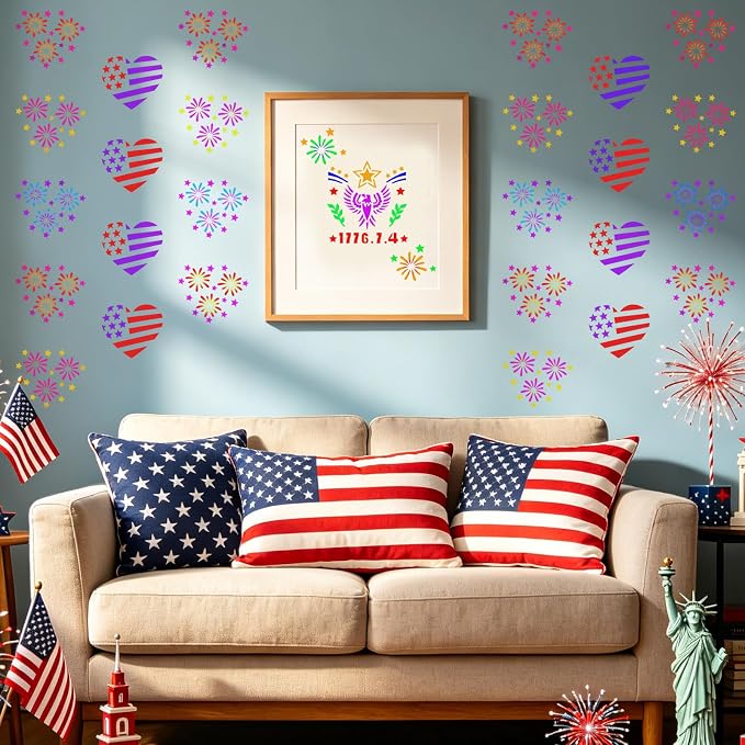 72 PCS 3x3 Inch Independence Day Stencils for Painting - Reusable USA Flag Patriotic Painting Templates, Red White and Blue Party Supplies for 4th of July Memorial Day Painting Stencil