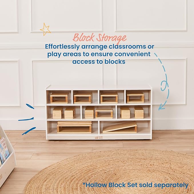 ECR4Kids Mobile Building Block Storage Cabinet, Large, Classroom Furniture, White Wash