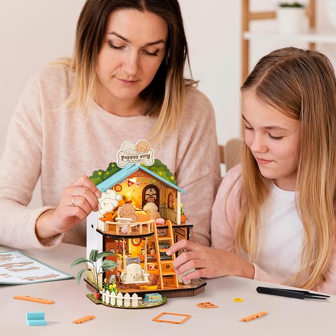 Rolife DIY Miniature House Kits Puppy's Cozy Villa, DIY Crafts for Adults Miniature Model Set, Tiny House Duplex Villa with Puppy, Hobbies & Birthday for Friends (230PCS)