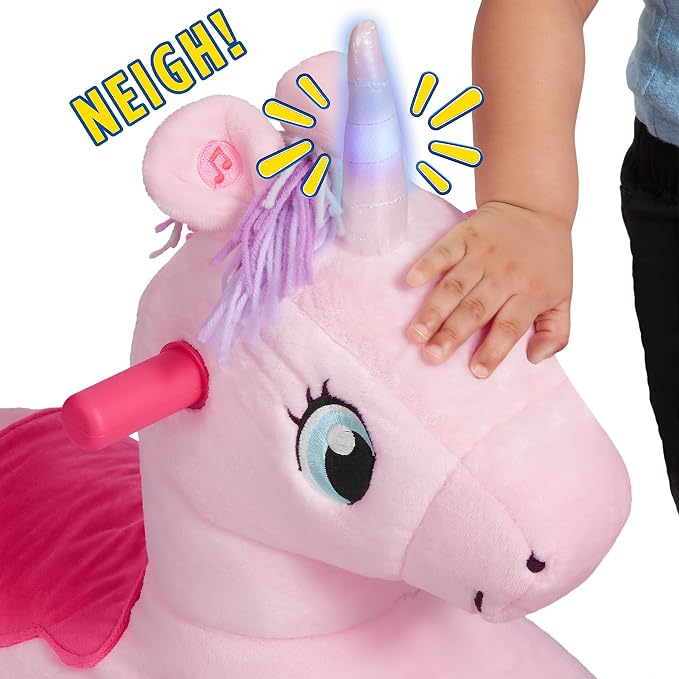 Radio Flyer Shimmer the Magic Unicorn Ride On, Ages 1-3, Interactive Lights & Sounds, Horn Lights Up While Riding, EZ-Glide 360-degree Wheels, Easy Grip Handles, Soft Plush Face, Toddler Ride On Toys