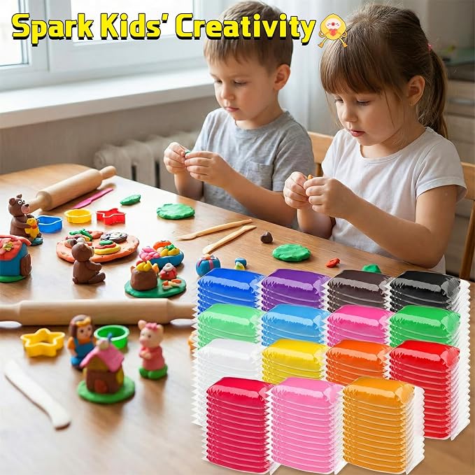 VioraWhite 144 Pcs Air Dry Clay Bulk 76 oz Mardi Gras Soft DIY Modeling Clay Kit Magic Foam Crafts for Sculpting Kids Gifts Party School Supplies for Crafts Artistic Project (Multicolor)