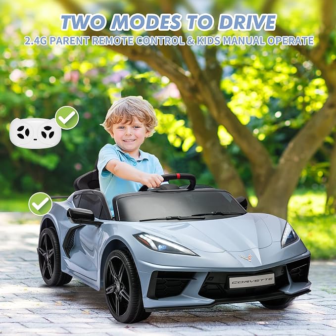 Garvee 12V Kids Ride on Car Licensed Corvette Toddlers Electric Sports Car Ride on Toy with Remote Control, Visual Dashboard, LED Lights, Music for Boys & Girls, Light Blue