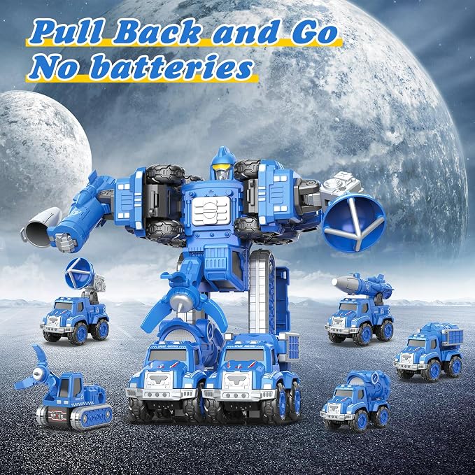 Toys for 3 4 5 6 Year Old Boys– 5-in-1 Detachable Construction Vehicles Set–Transform Robot Kids Toys Cars– Easy DIY Toys for Ages 5+ – Gifts for Boys Girls Birthday Christmas Easter