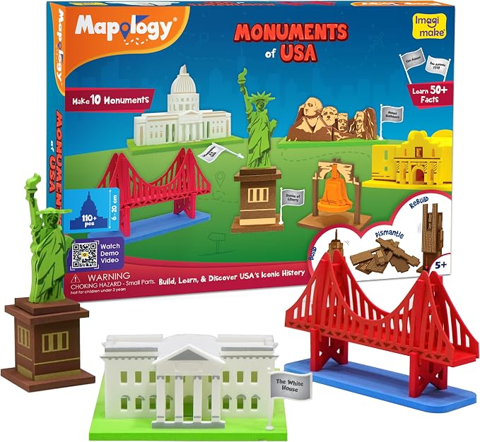 Imagimake Mapology Monuments of USA | 3D Puzzles for Kids | STEM Toys & Games | Educational Toys for Kids 5-7 | Birthday Gift for Boys & Girls Age 5 Years & Up | Christmas 3-D Puzzle for 8-10
