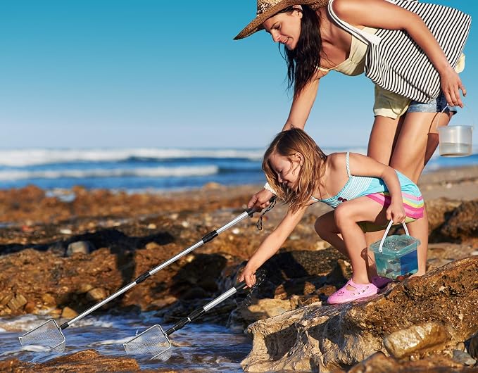 2 PCS Beach Mesh Shovel Sand Sifters, [50% Larger] Summer Enlarged Shark Tooth Sifter for Shell Collecting, Filter Sand Scooper Beach Tools for Adults and Kids