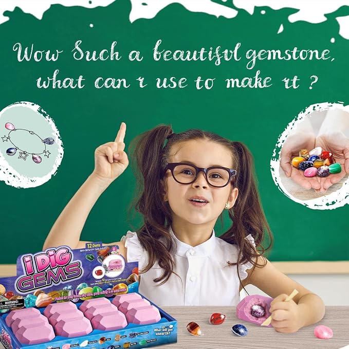 Gem Dig Kit for Kids, Dig It Up Mystery Gems with Gemstone Dig Kit, Complete Gem Mining Rock Dig Kit, Fun Educational Excavation Toy for Ages 6-12