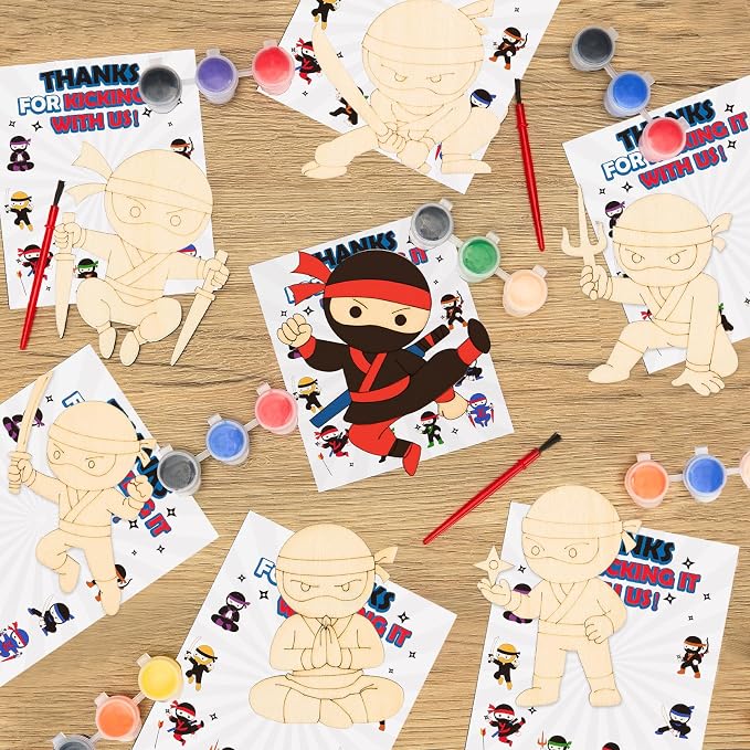 Bafeil 24 Set Ninja Party Favors - Paint Your Own Wooden Magnets Painting Kit for Birthday Party Decorations Party Supplies with Card, Goodie Bag Stuffers Back to School Classroom Return Gift