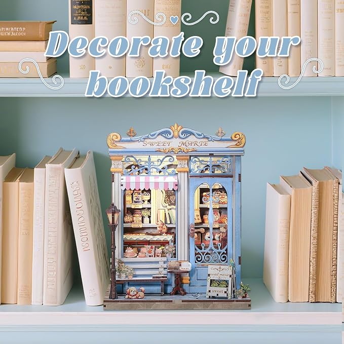 Fsolis Book Nook Kit - DIY Miniature House Kit for Adults, Booknook Bakery Bookshelf 3D Wooden Puzzles Gifts for Women Puzzle Lovers (Sweet Marie)