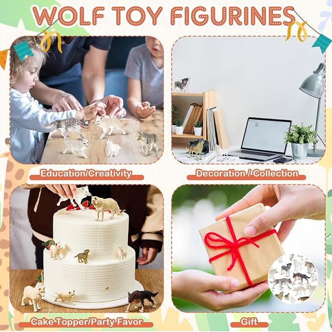 Deekin 20 Pcs Wolf Figure Mini Toys Animals Figurines Realistic Zoo Decor Themed Party Boys Gifts for Diorama Projects Birthday Educational Gift Learning