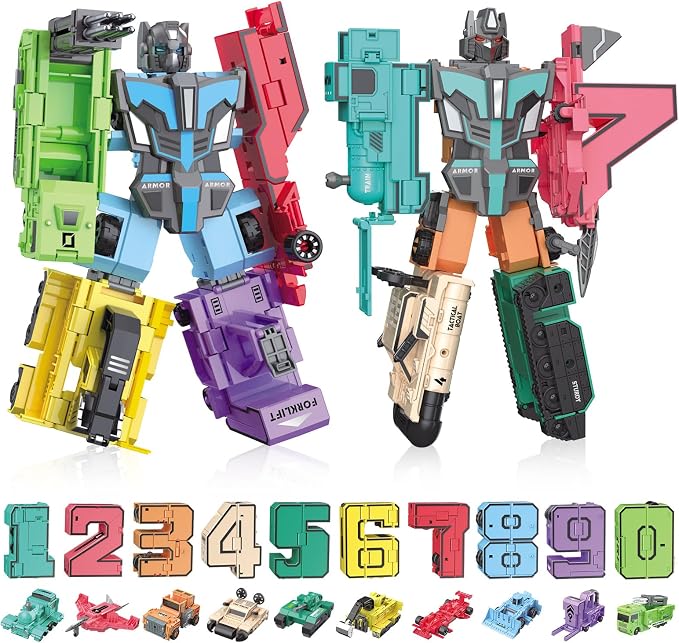 Transforming Toys for Kids - Transformable Number Robots, Number Blocks for Learning & Play, Buildable Robot Set for Toddlers Ages 3-8, STEM Educational Toys for Boys & Girls Gifts