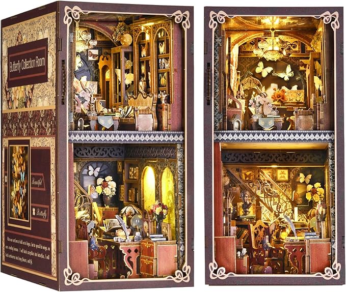 Book Nook Kit, DIY Miniature House Dollhouse Kit 3D Puzzle for Adults | Booknook Bookend Bookshelf Decor Tiny House Model Build with Dust Cover, Gifts for Family and Friends