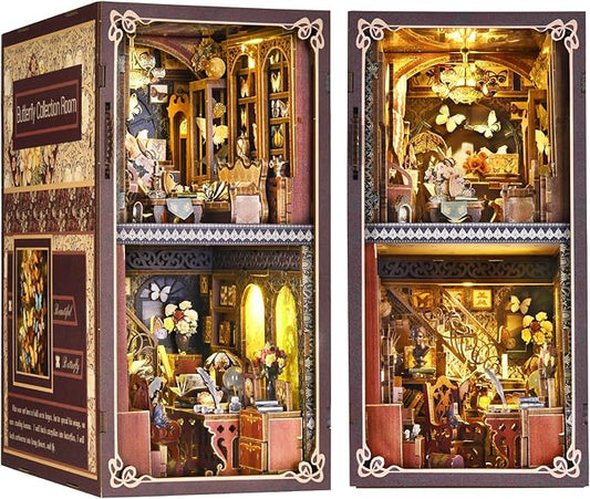 Book Nook Kit, DIY Miniature House Dollhouse Kit 3D Puzzle for Adults | Booknook Bookend Bookshelf Decor Tiny House Model Build with Dust Cover, Gifts for Family and Friends