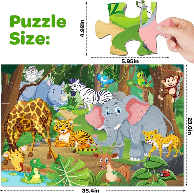 Jumbo Floor Puzzle for Kids, 48 Pieces Large Animal Jigsaw Puzzles for Kids 3 4 5, Toddler Learning Preschool Educational Toys for 4-8, Birthday for Boys Girls