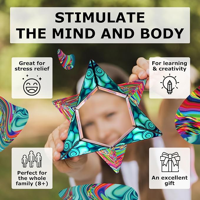 Shashibo Sensory Fidget Toy for Adults & Kids, Stress Relief Fidget Toy for Adults, Teens & Kids, Cool Fidget Toys for Desk, Classroom Must Have, Sensory Shape Shifting Cube, 100+ Possible Shapes