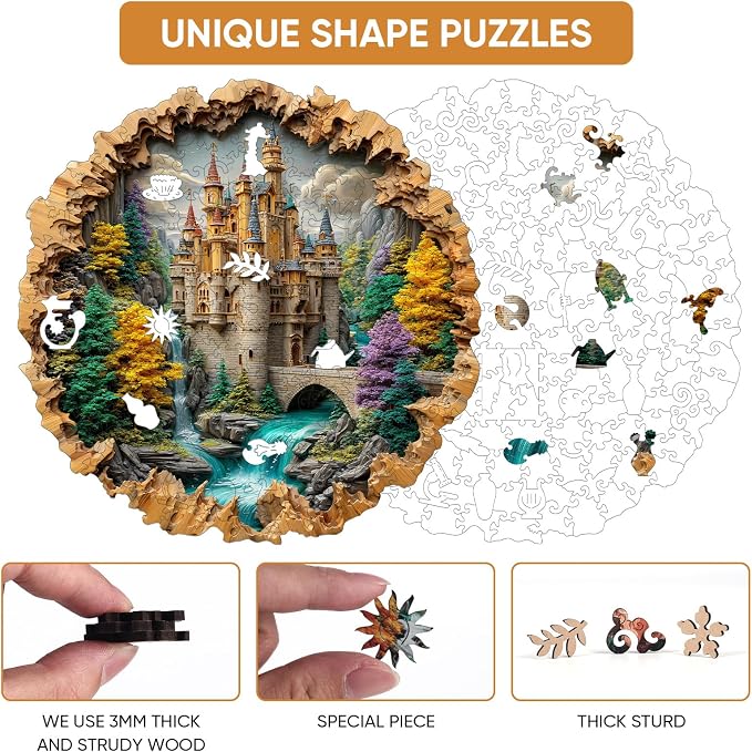 MEATRN Castle 500 Pieces Wooden Puzzles for Adults - Majestic Autumn Castle Landscape Jigsaw Puzzles, Premium Stress Relief Brain Teaser & Premium Decorative Gift, 16.4x16.5 in