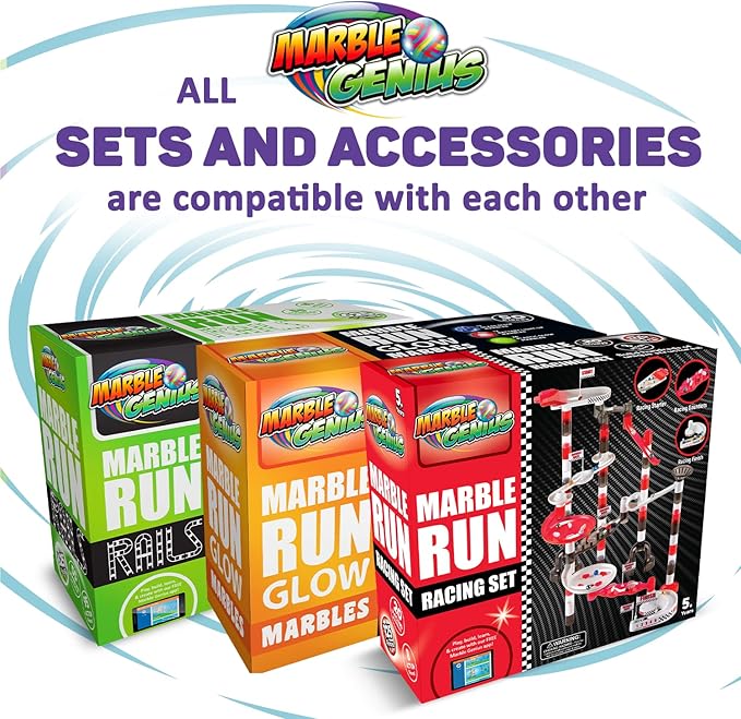 Marble Genius Marble Run Pipe & Sphere Accessory Add-on Set - 10 Pcs Total (4 Pipes, a Ramp, 5 Spheres), Alternating, Straight, & Tubes for Creating Exciting Mazes, Tracks, Runs, and Races
