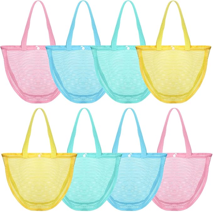 8 Pcs Beach Seashell Bags Summer Mesh Seashell Collecting Bag with Handles Pool Party Gift Pouch for Market Grocery(Gentle,Single)