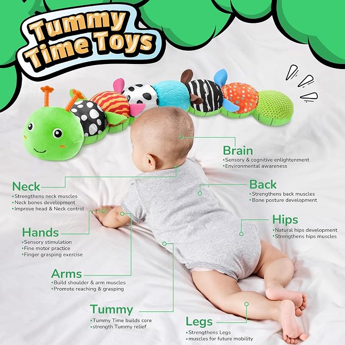 LIGHTDESIRE Baby Toys 6-12 Months Musical Caterpillar,Stuffed Animals Infant Toys 0-6 Months Sensory Toy with Ruler Design,Crinkle&Ring Bell,Baby Teething Toys Tummy Time Birthday Shower Gifts
