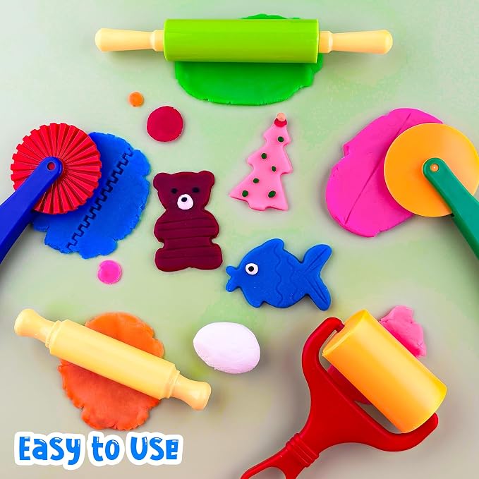 Clay and Dough Tools 6 Pieces Basic Dough Tool Set for Kids, Variety of Rolling Pins, Rollers, Cutters