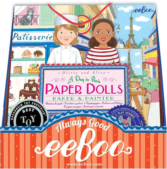 eeBoo Baker and Painter Paper Dolls Set - Reusable Dress-Up Play with Stand-Up Scene, Travel-Friendly Screen-Free Fun for Kids Ages 5 and up