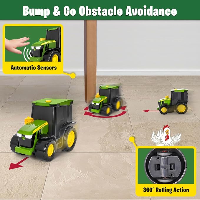John Deere Bubble N Go Tractor, Battery Powered Bubble Blowing Toy with Real Headlights and Smart Motion Sensors