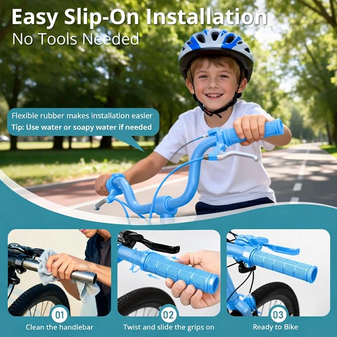 CHUNZEXI 4 PCS Bike Handlebar Grips, Rubber Bicycle Bar Grips Replacement, Non-Slip Handle Grips for Kids Bikes, Scooters, BMX, Mountain & Cruiser Bikes