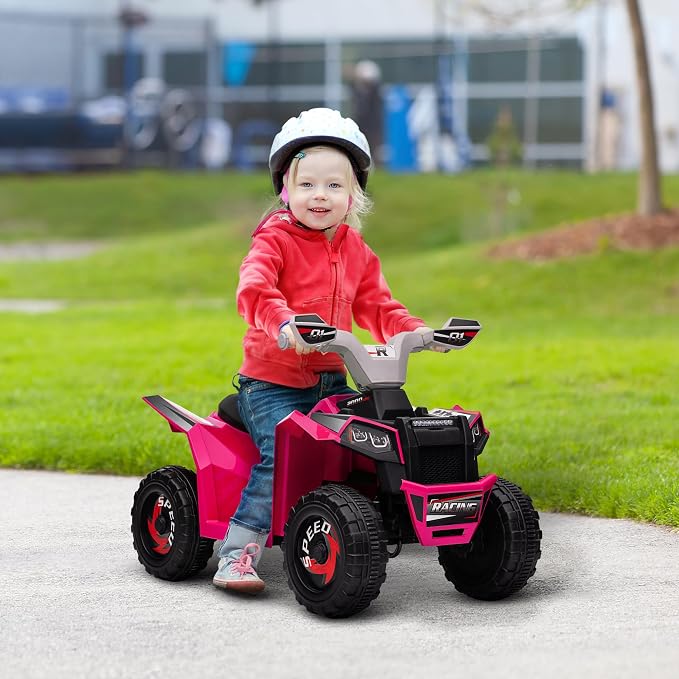 Aosom Kids ATV Quad Car, 6V Four-Wheeler Ride on Toy for Kids with Forward Backward Function, Wear-Resistant Wheels for Toddlers Ages 18-36 Months, Pink